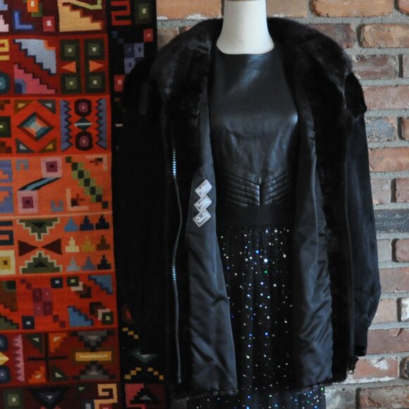 MINK Paw FUR Sable Black Brown Suede Leather Sleeves Car Coat Jacket - Picture 10 of 12